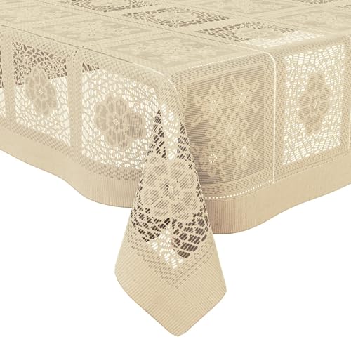 Image of Kuber Industries Center Table Cover | 40x60 Inch | Net Table Cloth 4 Seater | Kitchen Tea Tabletop Cloth | Table Cover for Hall, Home Decor| Square Flower-Cream