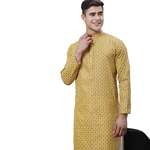 Image of Sojanya (Since 1958 Men'S Cotton Linen Blue Foil Printed Only Long Kurta