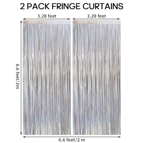 Image of 2 Pack Fringe Curtains Backdrops, Foil Fringe Curtains, Door Streamers for Birthday Wedding Bridal Shower Holiday Graduation Party Decorations, Photo Booth Backdrops, Glitter Silver