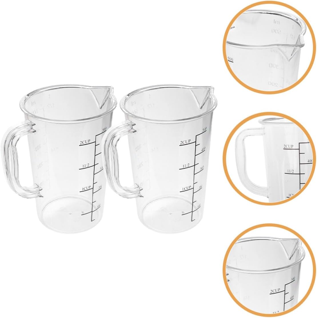2pcs Acrylic Measuring Cups Set with Black Double Scale Markings 500ml Plastic Liquid Measuring Cups for Kitchen Baking and Coffee Use