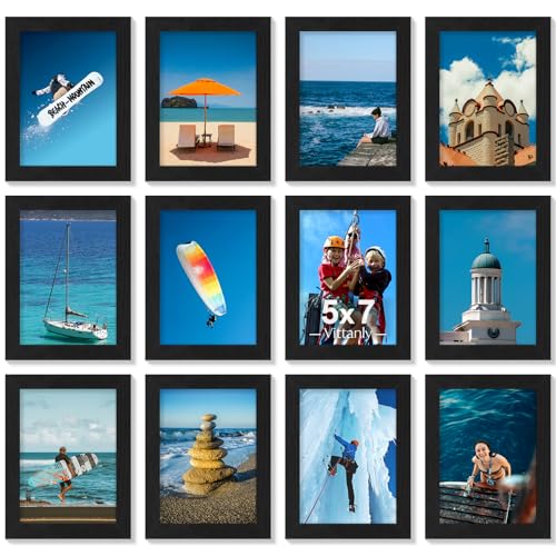 Vittanly 5x7 Picture Frames Set of 12 for Wall or Tabletop Display Black
