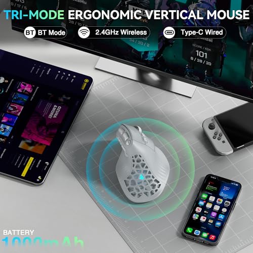 Image of SOLAKAKA E9 PRO Ergonomic Vertical MMO Mouse with 8K Dongle, Gray-Silver | Ergonomic 45 Grip vertical,PAW3395 36000 DPI Sensor, Tri-Mode Wireless,10 Side Buttons,1000mAh Rechargeable,RGB