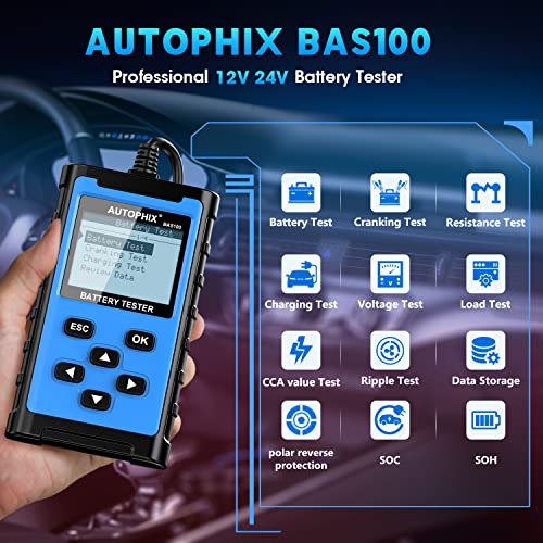 Autophix Bas100 12V 24V Car Battery Tester 100-2000 Cca Battery Load Tester Automotive Battery Tester On Cranking Charging Systems For Cars Truck Atv Boats Motorcycles #TOP1