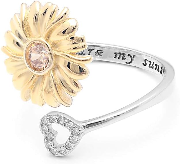 Sunflower Ring for Women by Ginger Lyne | Adjustable Wrap Champagne Cubic Zirconia Sterling Silver Statement Ring for Her | Engraved You Are My Sunshine Love Promise Fashion Jewelry - Image 3