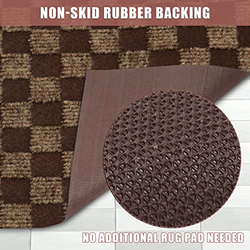 Zgr Runner Rug 2 Ft X 6 Ft Carpet Runners, Indoor/Outdoor Hallway Kitchen Entryway Bedroom Area Rugs With Natural Non-Slip Rubber Backing, Garage Mat, Checkered Brown, Custom #TOP2