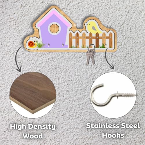 Image of Wooden Birdhouse Wall Mount Key Hanger for Home Office Decorative Wall Mounted Stylish Key Hanger for Home Decor (V-House Keyholder Purple)
