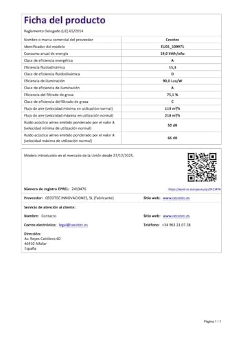 Cecotec Dunstabzugshaube 60cm Bolero Flux, 228 m³/h, Energieklasse A, BLDC-Motor, LED-Licht mit hoher Effizienz und innovativer Technologie für moderne Küchen mit langlebigen Komponenten