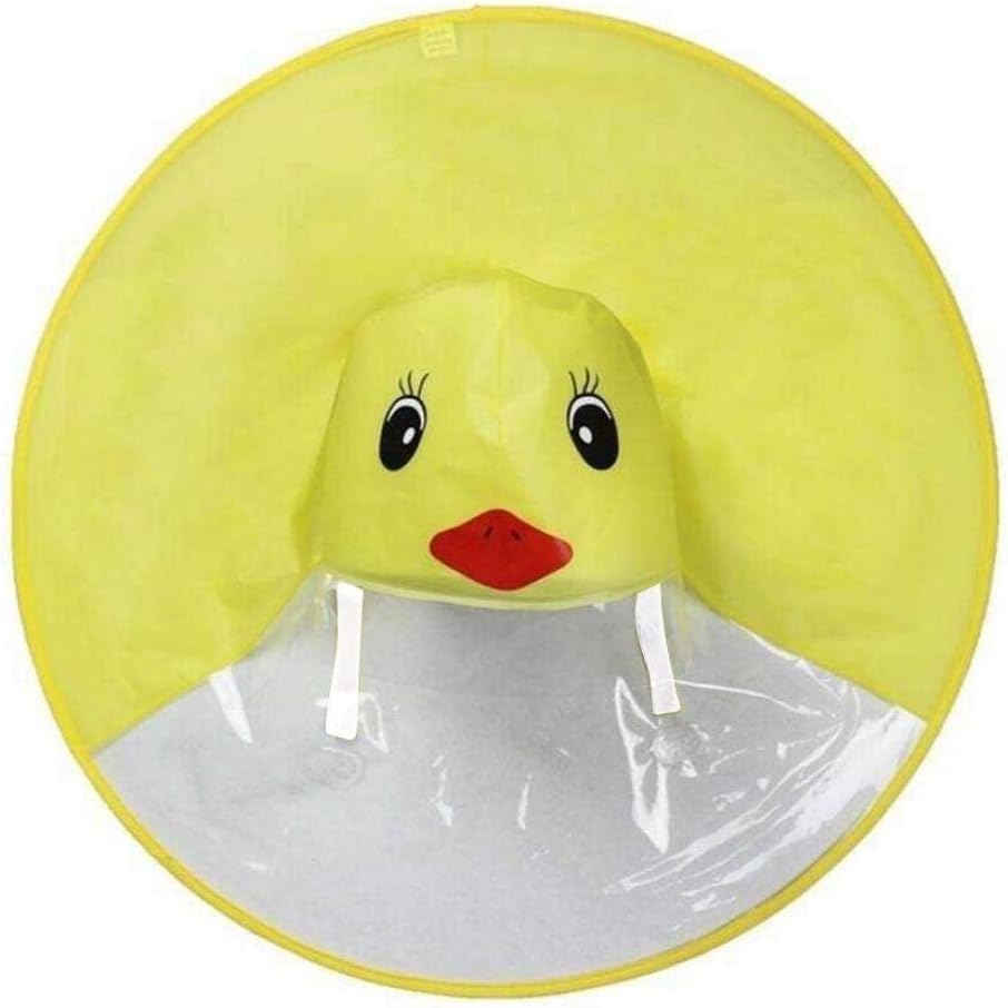 LILITRADE Kids Raincoat Children Cartoon UFO Shaped Duck Hands Free Raincoat Waterproof Umbrella Foldable Hooded Poncho Cloak Children Umbrella Hat for Boys Girls