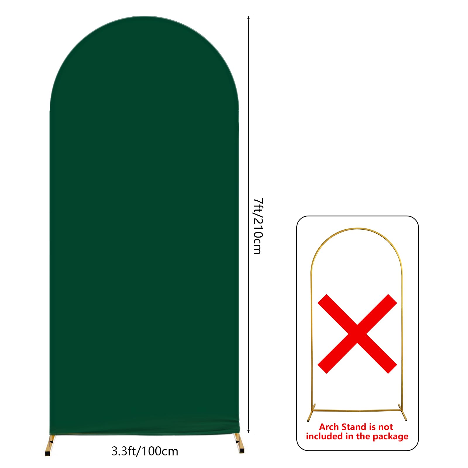 AIBIIN 3.3x7ft Green Arch Wall Backdrop Emerald Round Top Backdrop Cover Solid Color Round Top Arch Frame Cover 2-Sided Fit Backdrop Stand for Wedding Bridal Shower Engagement Jungle Birthday Decor