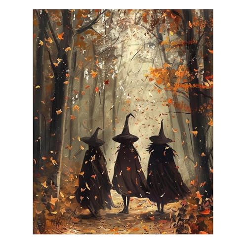 Reivworl Fall Paint by Numbers Kit for Adults Witch Paint by Numbers Adult Paint by Number Kits for Gifts and Home Wall Decor 16x20 Inch
