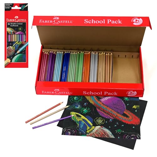 Crayons de couleur métalliques Faber-Castell EcoPencil boîte de 200 pour la classe