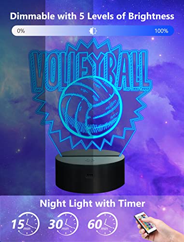 Fullosun Volleyball 3D Night Light For Kids, Children Living Room Illusion Lamp For Sport Fan Child Boy Gril With Remote Control 16 Colors Changing #TOP4