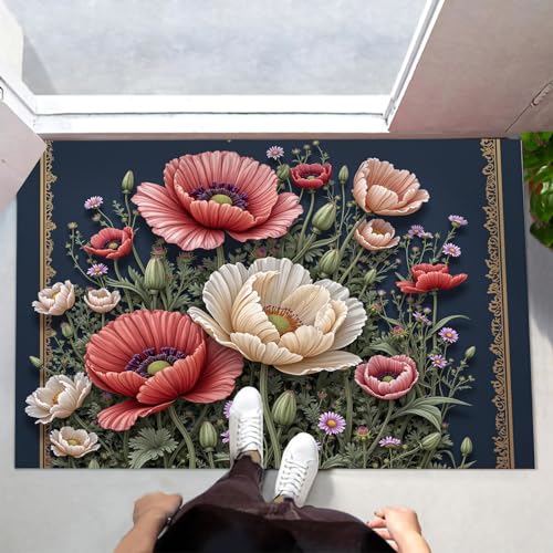 Paillasson Intérieur 40 x 60 cm Tapis Entrée Rétro Bleu Marine - 4