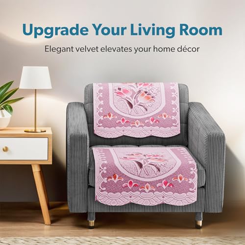 Image of Kuber Industries (Set of 6) Stylish & Durable Cotton Sofa Covers 2+1 Seater | Aesthetic Sofa Protector /Mat & Slipcover for Living Room & Office | Flower Design - White & Pink