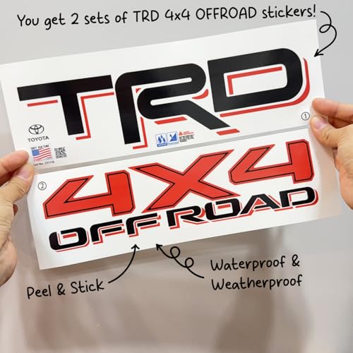 Image of GRITKULTURE Removable TRD 4x4 Offroad Bedside Graphic Vinyl Decals 2 Pack for Drivers and Passenger Side Universal Year Tacoma and Tundra, 4runner Replacement with Squeegee Easy Installation (RED)
