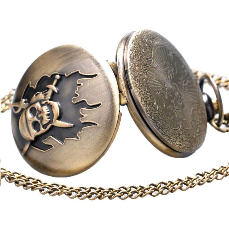 Image of AUGEN Premium Pocket Watch Metal Keychain Pirate 2 Retro Vintage for Gifting With Key Ring Anti-Rust (Pack Of 1)