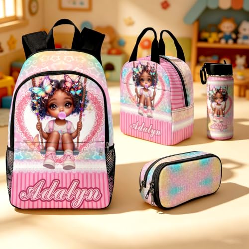 Image of Custom Backpack Set Girls Kids Personalized Backpacks Back to School | Kid Customized Toddler Backpack with Lunch Bag Girl Book Bag Little Girl Kindergarten Prek Preschool Daypack Birthday Gifts
