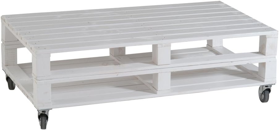Castagnetti 1928 Rectangular Coffee Table, 2 Levels with Wheels, Spruce Wood 110 x 55 cm; Altezza 35 cm white