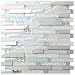 New Design TST Glass Metal Tile Iridescent White Glass Silver Mirror Stainless Steel Blends Interlocking Strip Wall Tiles TSTNB01 (1 Sample 12x12 Inches)