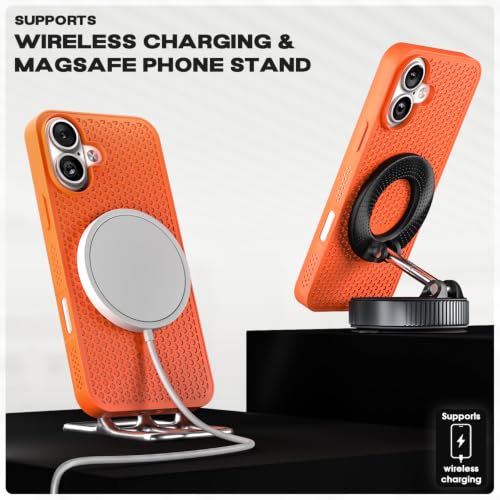 Image of Outlouders Back Cover for iPhone 16 | Honeycomb Cooling Design | Silicone Heat Dissipation | Mag-Safe Compatible | Shockproof Camera Protection Bumper Case (Orange Mag-Safe)