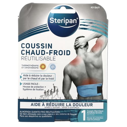 Steripan - Coussin Chaud-Froid Réutilisable - Aide à Réduire la Douleur - Usage Facile - Housse de Protection + Système de Fixation - 26cm x 13cm