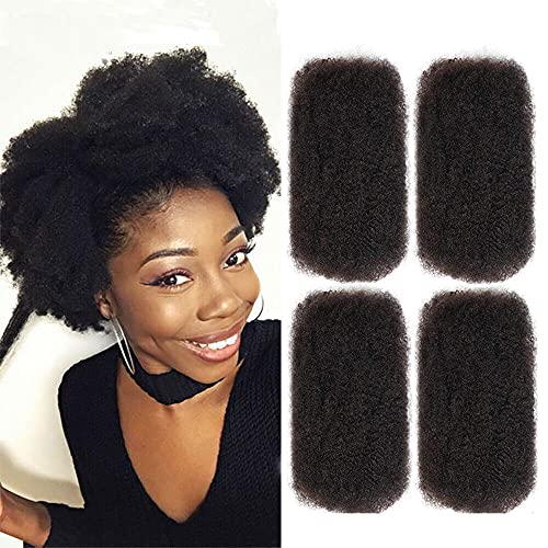 DÉBUT Afro Kinkys Bulk 10A Human Hair Extensions, 4pcs/lot for Dreadlocks, Afro Twist Braiding Hair 4 Bundles 20 Inches 200g (20"20"20"20", Natural Black)