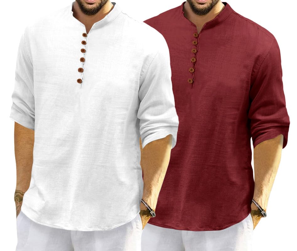 Image of ROYALSCOUT Men's Cotton Polyester Blend Solid Regular Fit Full Sleeve Short Kurta | Ethnic, Lightweight Summer Kurta for Daily & Occasion Use