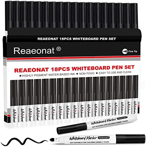 Black Whiteboard Markers, 18 Pack Dry Erase Fine Tip White Board Pens Ink Marker for Home, School & Office Uses