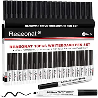 Black Whiteboard Markers, 18 Pack Dry Erase Fine Tip White Board Pens Ink Marker for Home, School & Office Uses