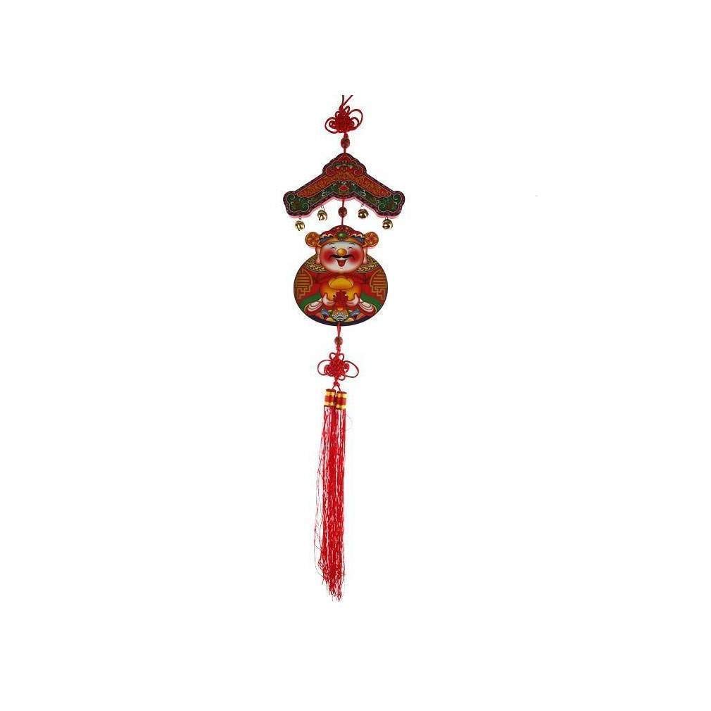 Lachineuse - Large Feng Shui Pendant - Chinese God Caishen - Wooden Hanging Pendant - Length 80 cm - Wealth and Prosperity Traditions - Home Office Decoration - Chinese and Asian Gift Idea
