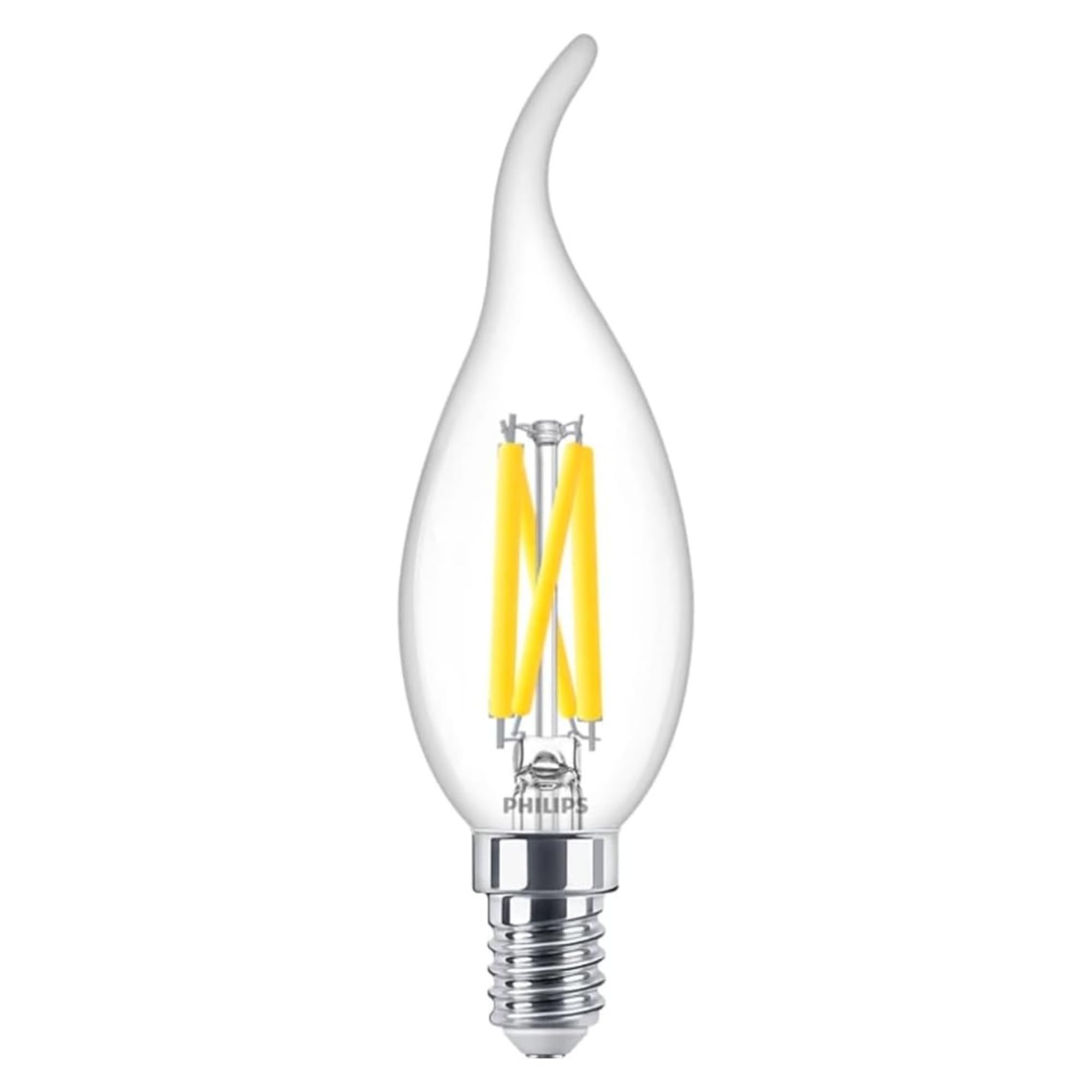 PHILIPS LED Tipped Candle Bulb 3.4W E14 SES Clear Dimmable Filament Lamp, Warm Glow DimTone 2200K-2700K Very Warm White. Decorative 40W Equivalent with Elegant, Energy-Saving Light.