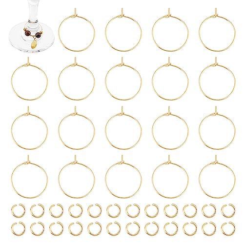 UNICRAFTALE 80Pcs Beading Hoop Earring Findings Kit 316 Surgical Stainless Steel Wine Glass Charms Rings with 120Pcs Jump Rings Golden Bead Earring Hoops for Jewelry Making Craft DIY