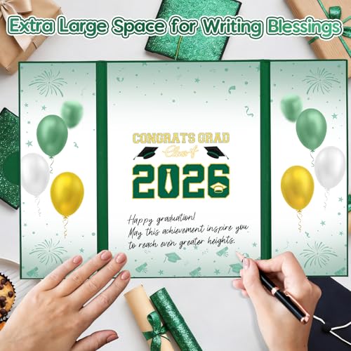 Image of Graduation Decorations 2026 Green Gold Graduation Guest Book to Sign Class Of 2026 Signature Guestbook Alternative Party Gifts Keepsake Congrats Grad Invitations Memory Card Board College High School