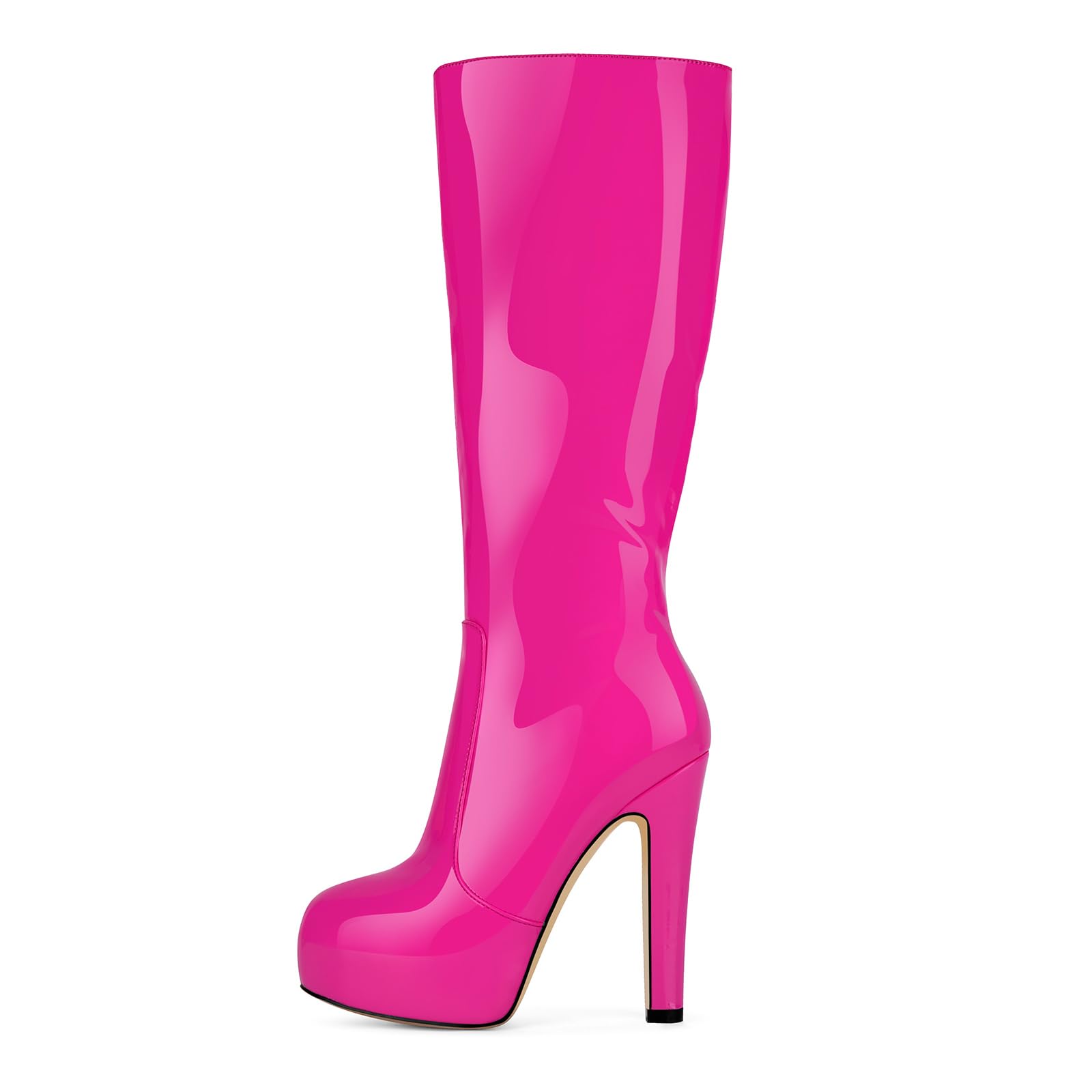 richealnini Womens Low Platform Block High Heel Knee High Boots with Zipper
