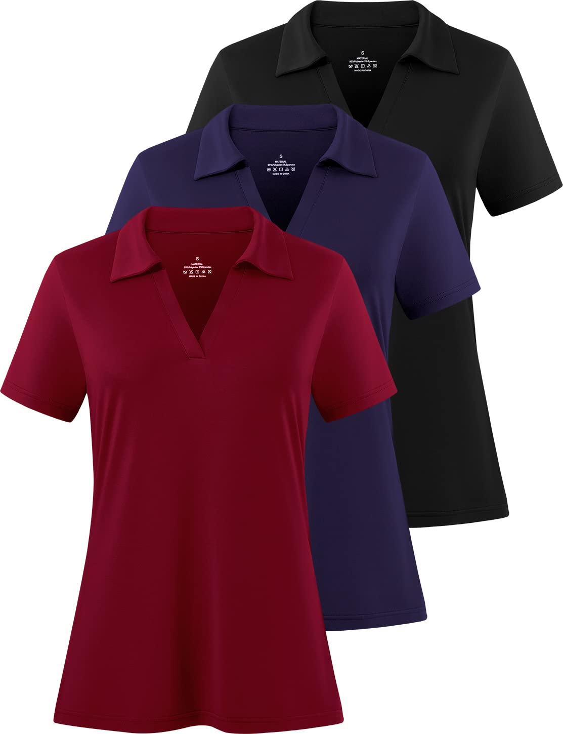 Femdouce Women's Polo Shirts V-Neck Short Sleeve Moisture Wicking Collared Shirts for Women Golf Polo Shirt for Work 1-3 Pack