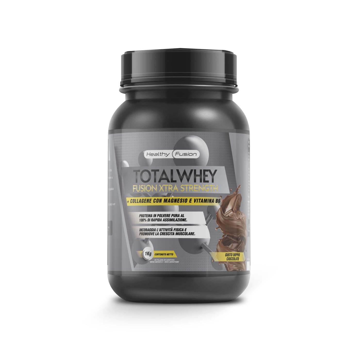 Healthy FUSION Proteine di Assimilazione Rapida del Siero di Latte con Collagene e Magnesio, Aumenta la massa e il recupero muscolare, Migliora l'allenamento sportivo, 1000g (Cioccolato)