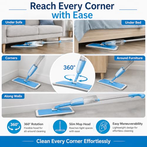 Image of Water Spray Mop with Refillable Water Tank, Washable Microfiber Pad, 360 Swivel Head, Stainless Steel Handle, Wet & Dry Floor Cleaning Mop for Home & Office (Water Spray MOP)