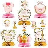 12Pcs Spring Floral Baby Shower Party Honeycomb Table Centerpiece Baby in Bloom Table Display with Letters Gender Reveal Decoration Arrangement Favor Block Holder for Girl Birthday