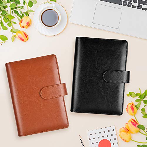 A6 PU Leather Notebook Binder,Refillable 6-Ring Budget Binder for A6 Filler Paper Binder Pockets,Personal Organizer Planner Binder with Magnetic Buckle & Self-Adhesive Label（Brown+Black ） - Thumbnail 3