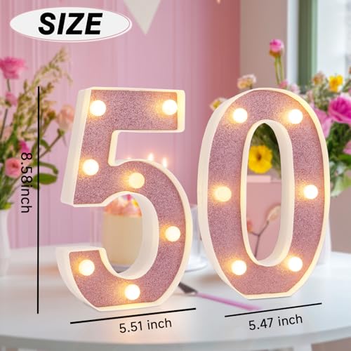 Image of Led Light Up Numbers, 50th Birthday Decorations, Marquee Numbers Lights, Battery Powered Light Up Sign for 30 Decor Party (Pink Glitter)