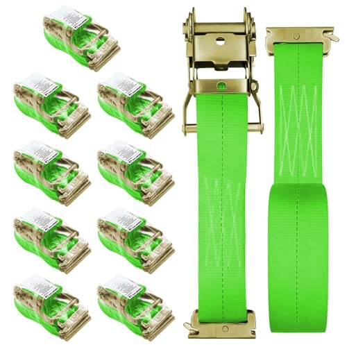 SALUINOKI 10Pack E Track 2 Ratchet Strap Etrack Van Box Truck Strap Accessories Heavy Duty 12ft E Track Accessories 4400lbs Breaking Load 2200 Working Load Green