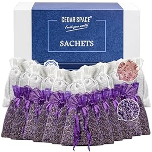 Cedar Space Lavender Sachet Bags for Drawers and Closets(24 Pack),Potpourri Bags,Dried Lavender Flowers,Cedar Blocks for Clothes Storage Scent Air Freshener, Cedar Chips Lavendar for Home Fragrance
