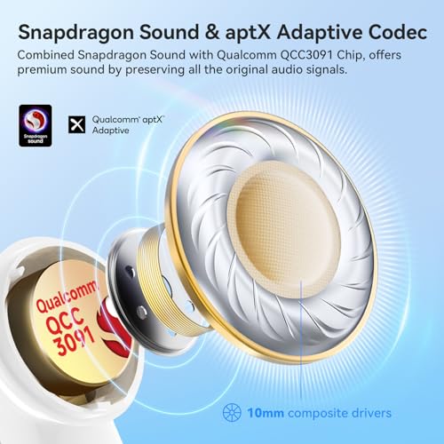 Image of EarFun Air Pro 4 Adaptive Noise Cancellation Wireless Earbuds Bluetooth, 2024 VGP Goal Award, Qualcomm Snapdragon Sound, aptX Lossless, 6 Mics AI cVc Call, LDAC Hi-Res Audio,52H Playtime, BT5.4,White