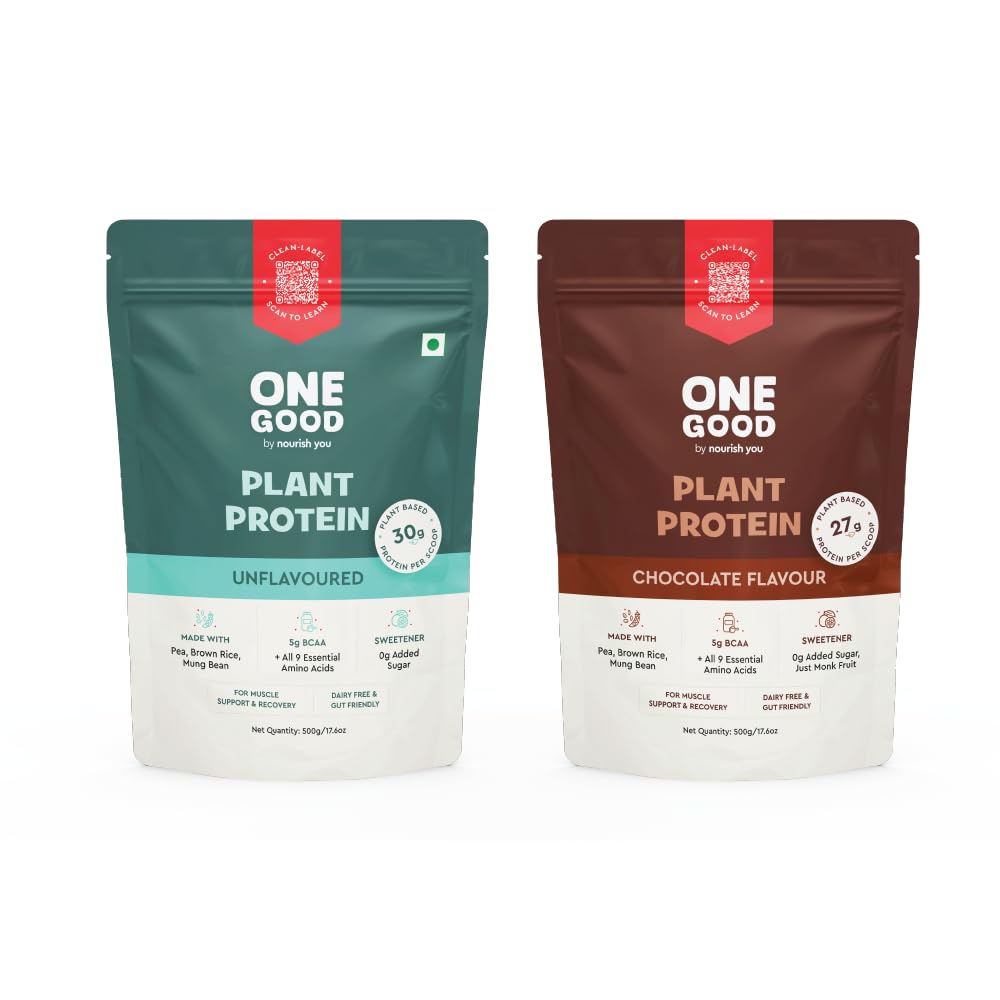 Plant-Based Protein Powder Value Pack – Chocolate + Unflavoured (500 g Each) | Pea, Brown Rice & Mung Bean Protein | Supports Muscle Recovery | Dairy-Free, Gut Friendly & Vegan
