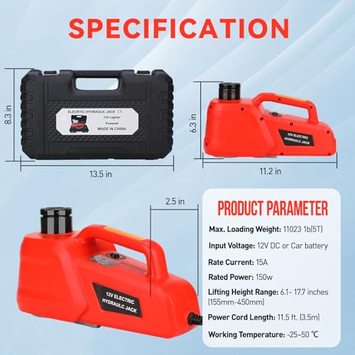 Image of Trihelper Electric Car Jack 5 Ton 12V Hydraulic Jack Portable Car Lift Floor Jack Stand for Sedans SUV MPV Sedan Truck Change Tires Garage Repair Roadside Emergency Kit