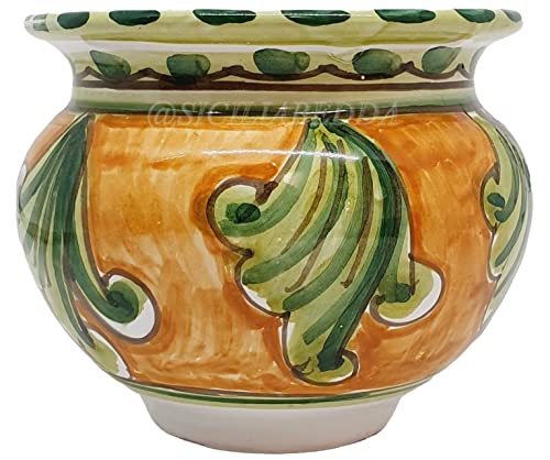 Sicilia Bedda - Jarrón de cerámica siciliana - Decoración cerálica - Producto artesanal de alta calidad (verde y naranja)
