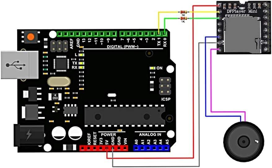 Miniatura 8 de ALMOCN 2 piezas YX5200 DFPlayer Mini Módulo de Audio Reproductor MP3 + 4 piezas 2W 8Ohm Round Micro Speaker MP3 Placa de decodificación de voz