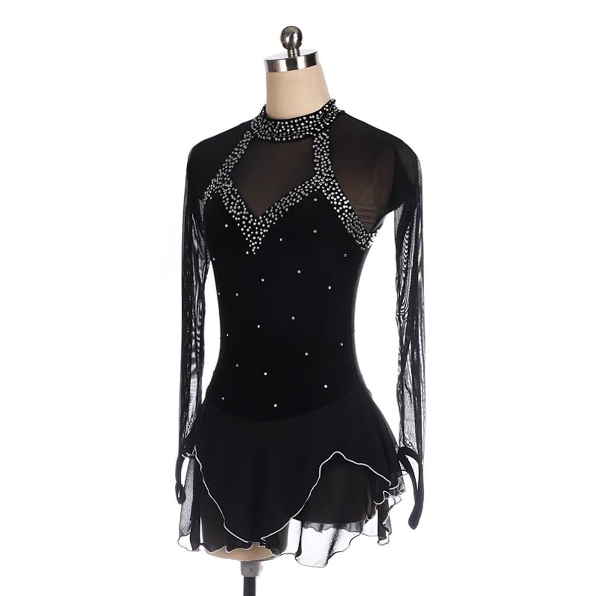 purpleq Glitzer Eiskunstlauf Kleid Damen Velvet Gymnastik Trikot Langarm Kürkleid Mit Strass Rollkunstlauf Wettbewerb Tanzanzug Stretch Ballerina Kleid Für Damen