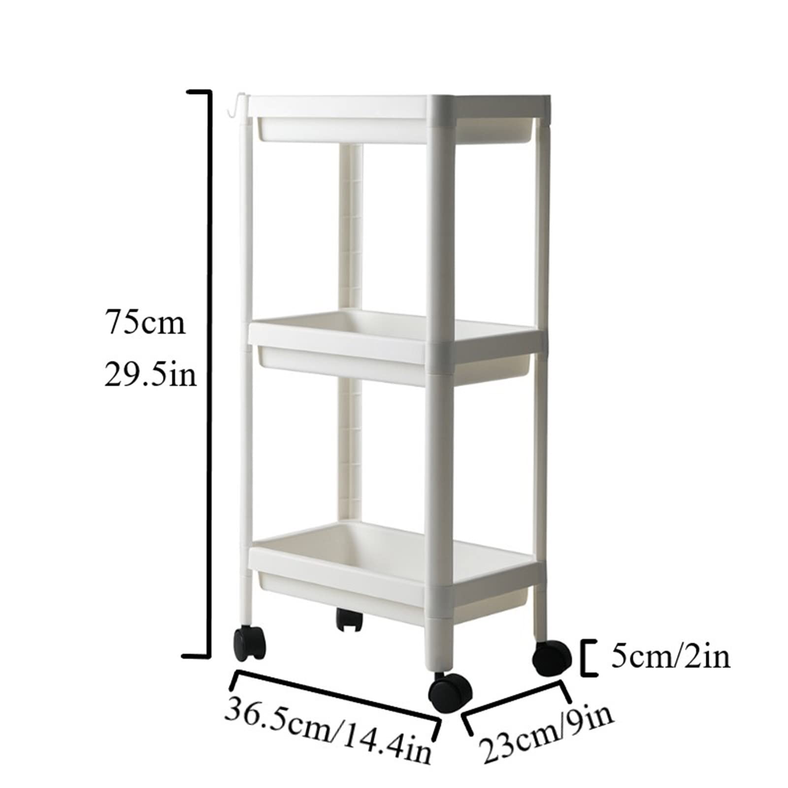 Carrito utilitario con ruedas, carrito rodante de 3 niveles para cocina, baño, dormitorio, cuenta con ganchos para almacenamiento y organización