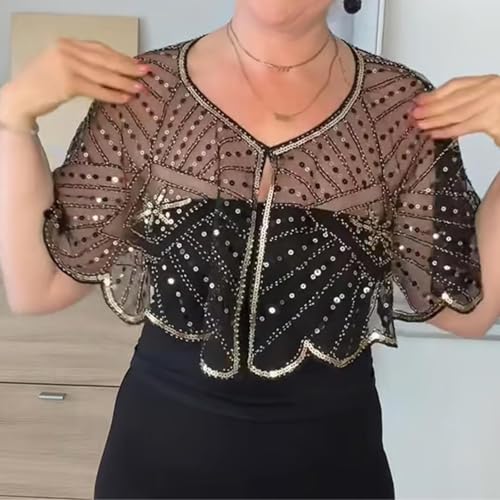 Vintage Lace Beaded Shawl, Sequin Evening Cape Wrap, Shawls and Wraps for Evening Dresses/Party/Wedding/Formal2